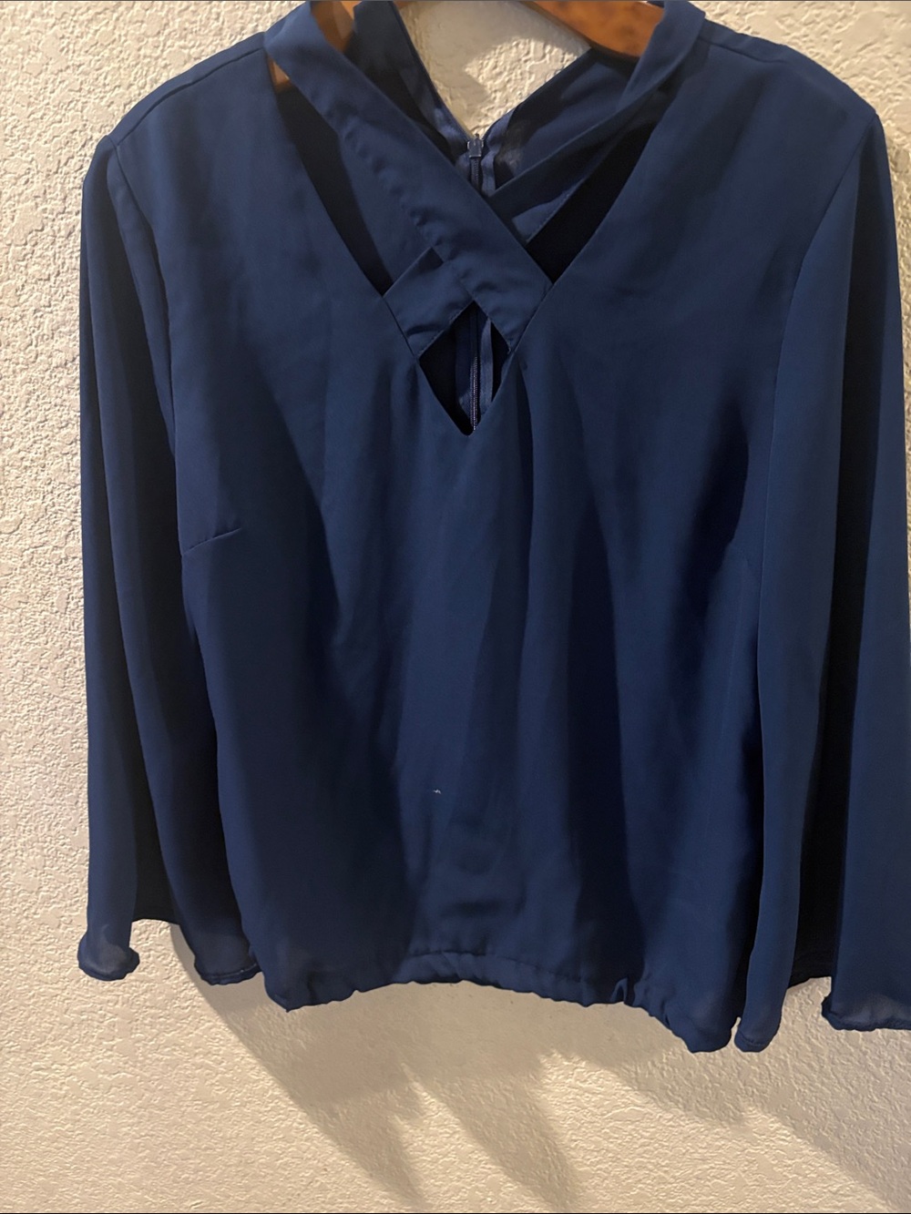 Navy Crisscross V-Neck Long Sleeve Blouse